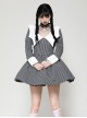 Black White Contrast Stripes Elegant Bat Collar Metal Cross Decoration Gothic Style Long Sleeve Dress