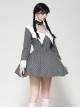 Black White Contrast Stripes Elegant Bat Collar Metal Cross Decoration Gothic Style Long Sleeve Dress