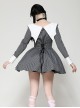 Black White Contrast Stripes Elegant Bat Collar Metal Cross Decoration Gothic Style Long Sleeve Dress