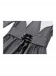 Black White Contrast Stripes Elegant Bat Collar Metal Cross Decoration Gothic Style Long Sleeve Dress