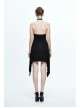 Low Neckline Choker Skull Ornament Backless Side Long Hem Black Punk Halter Dress