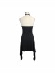 Low Neckline Choker Skull Ornament Backless Side Long Hem Black Punk Halter Dress
