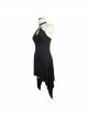 Low Neckline Choker Skull Ornament Backless Side Long Hem Black Punk Halter Dress