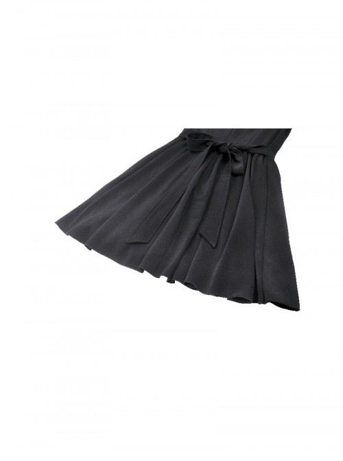 Black White Contrast Retro Lace Bow Tie Decoration Gothic Style Puff Sleeves Dress