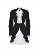 Black White Contrast Retro Lace Bow Tie Decoration Gothic Style Puff Sleeves Dress