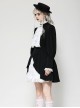 Black White Contrast Retro Lace Bow Tie Decoration Gothic Style Puff Sleeves Dress