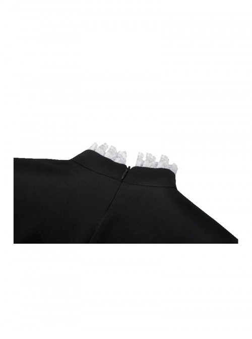 Black White Contrast Retro Lace Bow Tie Decoration Gothic Style Puff Sleeves Dress