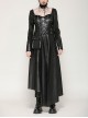 Black Cool Leather Splicing Cross Straps Design Steampunk Style Long Sleeves Dress