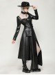 Black Cool Leather Splicing Cross Straps Design Steampunk Style Long Sleeves Dress
