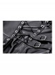 Black Cool Leather Splicing Cross Straps Design Steampunk Style Long Sleeves Dress