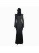 Middle Collar Triangular Lace Hooded Fishtail Hem Slit Black Gothic Knitted Dress
