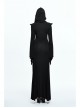 Middle Collar Triangular Lace Hooded Fishtail Hem Slit Black Gothic Knitted Dress