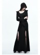 Middle Collar Triangular Lace Hooded Fishtail Hem Slit Black Gothic Knitted Dress