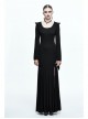 Middle Collar Triangular Lace Hooded Fishtail Hem Slit Black Gothic Knitted Dress