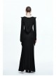 Middle Collar Triangular Lace Hooded Fishtail Hem Slit Black Gothic Knitted Dress