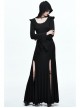 Middle Collar Triangular Lace Hooded Fishtail Hem Slit Black Gothic Knitted Dress