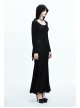 Hooded Knitted Flared Sleeves Fishtail Black Gothic Maxi Dress