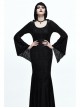 Hooded Knitted Flared Sleeves Fishtail Black Gothic Maxi Dress