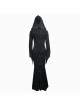 Hooded Knitted Flared Sleeves Fishtail Black Gothic Maxi Dress