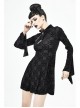 Cross Pattern Ribbons Knot Collar Long Sleeve Black Gothic Knitted Dress