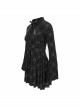 Cross Pattern Ribbons Knot Collar Long Sleeve Black Gothic Knitted Dress