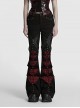 Unique Black Red Patchwork Cool Metal Rivet Decoration Personality Hollow Punk Style Slim Flared Pants