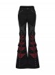 Unique Black Red Patchwork Cool Metal Rivet Decoration Personality Hollow Punk Style Slim Flared Pants