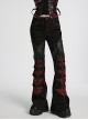Unique Black Red Patchwork Cool Metal Rivet Decoration Personality Hollow Punk Style Slim Flared Pants