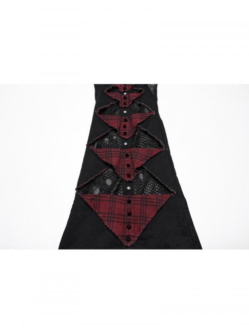 Unique Black Red Patchwork Cool Metal Rivet Decoration Personality Hollow Punk Style Slim Flared Pants