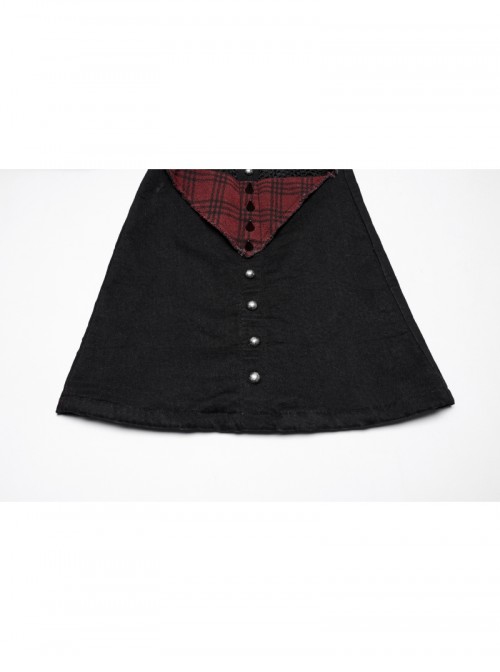 Unique Black Red Patchwork Cool Metal Rivet Decoration Personality Hollow Punk Style Slim Flared Pants