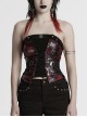 Cool Black Red Patchwork Cross Straps Metal Skull Decoration Sexy Punk Style Tube Top
