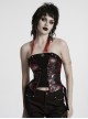 Cool Black Red Patchwork Cross Straps Metal Skull Decoration Sexy Punk Style Tube Top