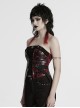 Cool Black Red Patchwork Cross Straps Metal Skull Decoration Sexy Punk Style Tube Top