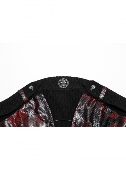 Cool Black Red Patchwork Cross Straps Metal Skull Decoration Sexy Punk Style Tube Top