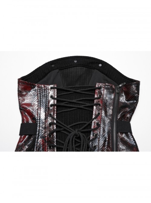 Cool Black Red Patchwork Cross Straps Metal Skull Decoration Sexy Punk Style Tube Top