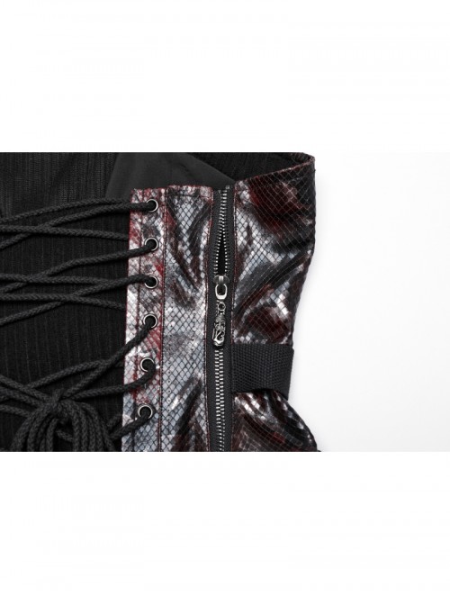 Cool Black Red Patchwork Cross Straps Metal Skull Decoration Sexy Punk Style Tube Top
