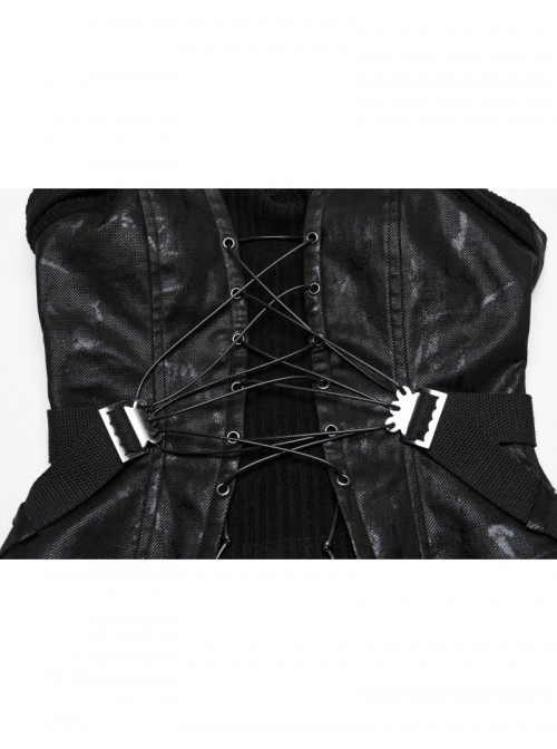Cool Black Cross Straps Personality Metal Skull Decoration Sexy Punk Style Tube Top
