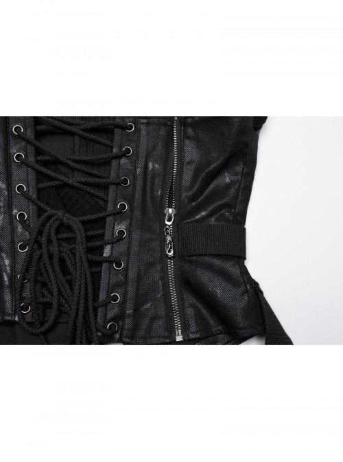 Cool Black Cross Straps Personality Metal Skull Decoration Sexy Punk Style Tube Top