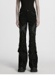 Unique Black Patchwork Cool Metal Rivet Decoration Personality Hollow Punk Style Slim Flared Pants