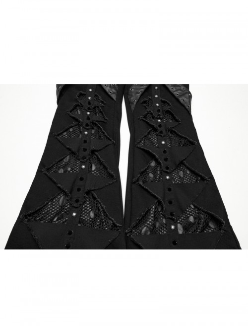 Unique Black Patchwork Cool Metal Rivet Decoration Personality Hollow Punk Style Slim Flared Pants