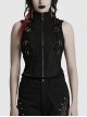 Cool Black Skull Silhouette Unique Stitching Metal Buckle Decoration Punk Style Vest