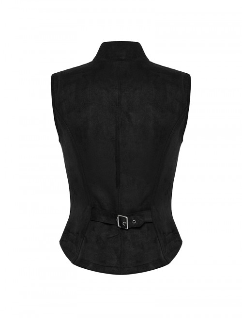 Cool Black Skull Silhouette Unique Stitching Metal Buckle Decoration Punk Style Vest
