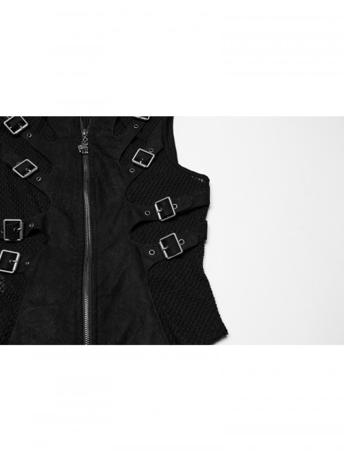 Cool Black Skull Silhouette Unique Stitching Metal Buckle Decoration Punk Style Vest
