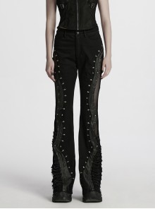 Street Decadent Black Cool Metal Rivet Decoration Personalized Splicing Punk Style Flared Pants