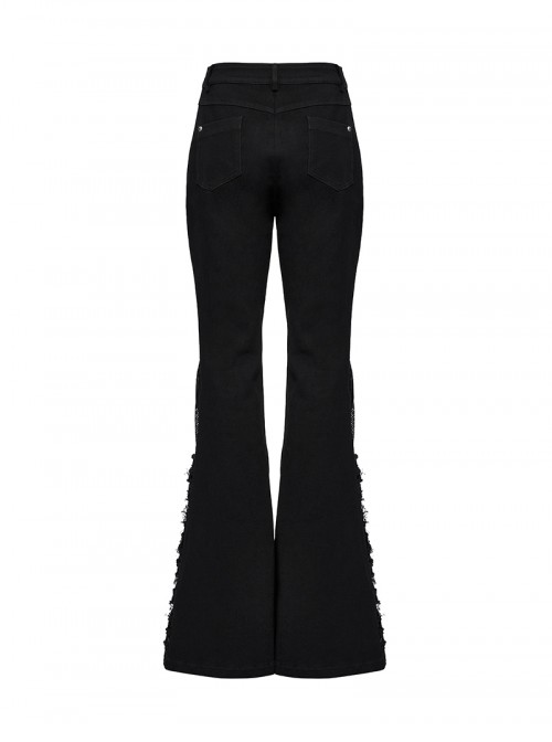 Street Decadent Black Cool Metal Rivet Decoration Personalized Splicing Punk Style Flared Pants