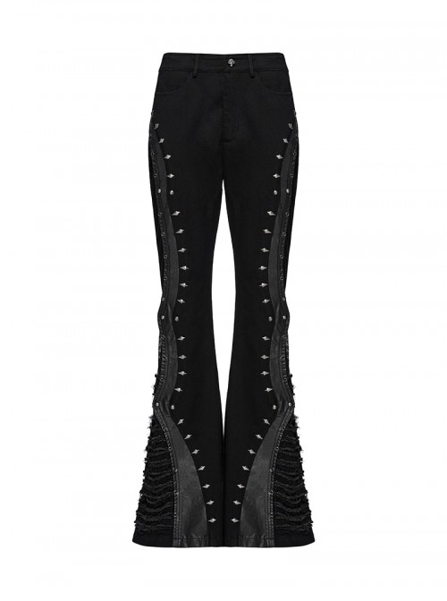 Street Decadent Black Cool Metal Rivet Decoration Personalized Splicing Punk Style Flared Pants
