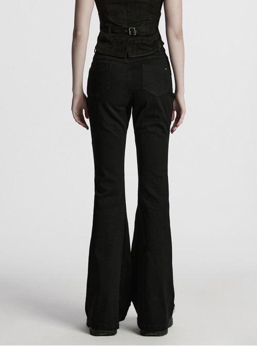 Street Decadent Black Cool Metal Rivet Decoration Personalized Splicing Punk Style Flared Pants