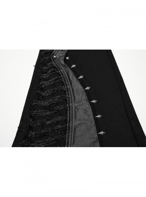 Street Decadent Black Cool Metal Rivet Decoration Personalized Splicing Punk Style Flared Pants