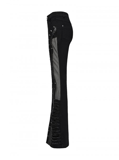 Street Decadent Black Cool Metal Rivet Decoration Personalized Splicing Punk Style Flared Pants