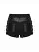 Sexy Black Metal Rivet Skull Decoration Personalized Splicing Design Punk Style Tight Shorts